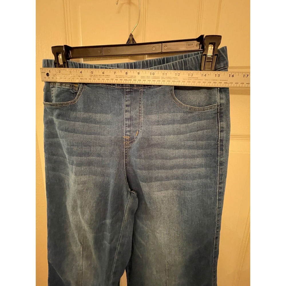 Women Blue‎ Wide Leg Pull On Denim Jeans Elastic Waist Front Seam Detail Medium - Picture 5 of 16